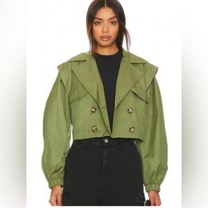 Free People Sage Green Double-Breasted Cropped Jacket